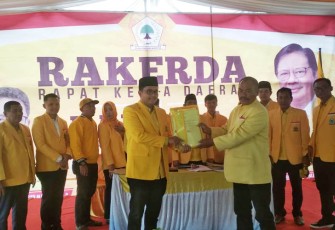 Rakerda dan Rapimda DPD Partai Golkar Kabupaten Karanganyar, di Lapangan Kemuning, Kecamatan Ngargoyoso, Sabtu (29/10/2022).