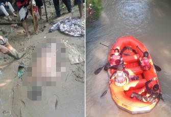 Korban pasca ditemukan tim SAR dalam keadaan telungkup di lumpur.