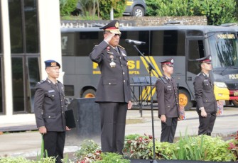Wakapolda Bengkulu Brigjen Pol. Drs. Umardani, M.Si saat pimpin upacara peringatan Hari Kesaktian Pancasila di lapangan Rekonfu Mako Polda Bengkulu, Sabtu (01/10/2022) pagi.