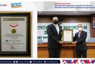 Unila bersama SEVIMA mencetak rekor dalam Muri untuk kegiatan Webinar Nasional dengan peserta terbanyak yang diikuti oleh Rektor se-Indonesia, pada Selasa (05/04) sore. 