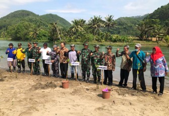 Kodim 0807/Tulungagung Bersama Forkopimcam Kalidawir saat Tanam Mangrove di Pantai Cemoro Sewu