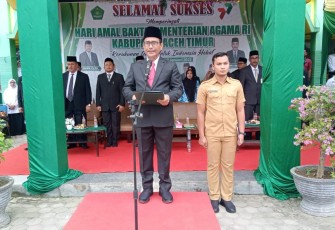 Pj Bupati Aceh Timur saat Bacakan Pidato Menteri Agama di HAB Kemenag Ke 77 