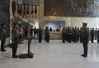 Pangdam IX/Udayana Mayjen TNI Harfendi, S.I.P., M.Sc Pimpin Acara Laporan Korps Kenaikan Pangkat Pamen Kodam IX/Udayana Periode 1 Oktober 2023