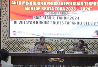Kapolres Tapanuli Selatan (Tapsel), AKBP Imam Zamroni, SIK, MH, memimpin Rapat analisa dan evaluasi (Anev) terkait Ops Mantap Brata Toba 2023-2024