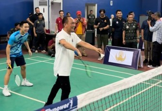 Ketum DP Korpri Nasional pada acara coffee morning dan pembukaan turnamen Badminkorpri 2023 di Wisma Kemenpora, Senayan, Jakarta, Rabu (22/11/2023) pagi. 