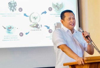 Ketua MPR RI sekaligus Wakil Ketua Umum Partai Golkar Bambang Soesatyo alam Sosialisasi Empat Pilar MPR RI di empat kecamatan di Kabupaten Kebumen, Senin (18/12/2023)