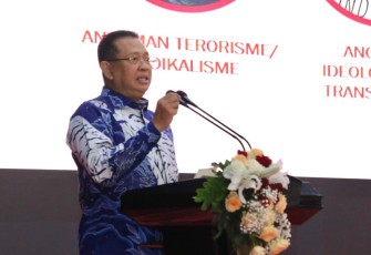 Bamsoet dalam Sosialisasi Empat Pilar MPR RI bersama organisasi Wirawati Catur Panca, di Gedung Nusantara IV MPR RI, Jakarta, Rabu (29/11/23).