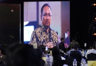 Menteri Agama Yaqut Cholil Qoumas saat hadir pada malam puncak Hari Ulang Tahun (HUT) ke-12 KompasTV.