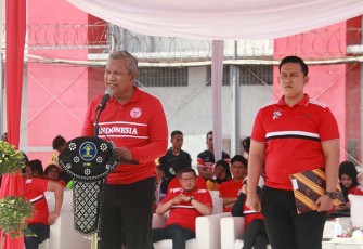 Kepala Kanwil (Kakanwil) Banten, Tejo Harwanto saat menjadi Inspektur Upacara sekaligus membuka Porsenap Wilayah Banten tahun 2023.