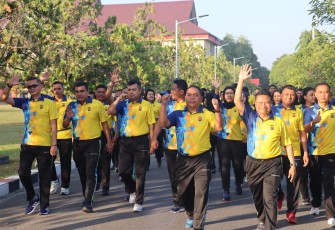 Ditlantas Polda Kalteng menggelar olahraga bersama di Mako Ditlantas, Jumat (15/9/2023) pagi.