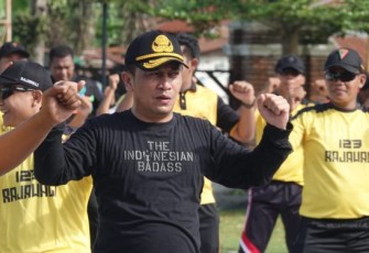 Polsek Padang Bolak saat Ikuti Olah Raga Bersama Forkopimda