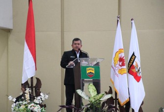Pangdam I/BB Mayjen TNI Achmad Daniel Chardin saat memberikan sambutan usai dikukuhkan Ketua Pengprov Perbakin Sumut 2022-2026