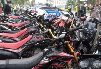 Puluhan Motor Berknalpot Brong yang diamankan