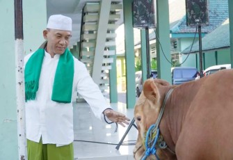 Danrem 081/DSJ Kolonel Inf H. Sugiyono saat menyerahkan hewan qurban 