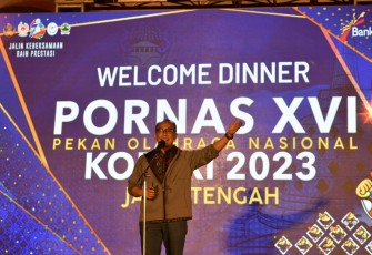 Kemendes PDTT berpartisipasi dalam Pekan Olahraga Nasional (Pornas) KORPRI ke XVI di Semarang, Jawa Tengah 13-21 Juli 2023. Ketua Kontingen Kemendes PDTT Agus Kuncoro menghadiri Welcome Dinner di Kawasan Museum Lawang Sewu, Kamis (13/7/2023) malam.