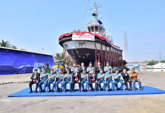 Launching Kapal Harbour Tug H-405 di galangan kapal PT Noahtu Shipyard, Tanjung Priok Jakarta, Selasa (3/10)