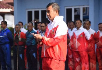 Dankoharmatau Marsda TNI Oki Yanuar saat memberikan sambutan pembukaan Pekan Olahraga Koharmatau di Bandung, Rabu (18/10)