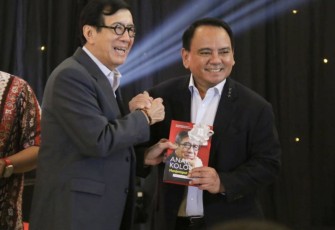 Menkumham RI Yasonna H Laoly saat launching buku
