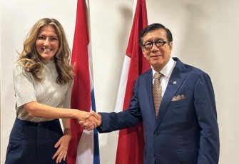 Menkumham Yasonna H. Laoly dalam pertemuan dengan Menteri Kehakiman dan Keamanan Belanda, Dilan Yeşilgöz-Zegerius, Jumat waktu setempat (25/08/2023).