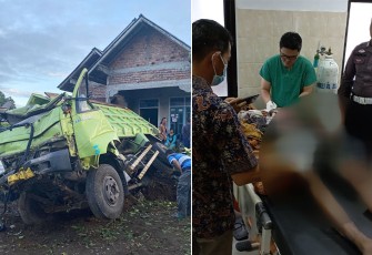 Pasca lakalantas terjadi, mobil ringsek, pengemudi meninggal dunia meski sempat dapat penanganan medis.