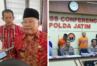 Walikota Blitar Santoso (kiri), Polda Jawa Timur Ungkap Kasus Perampokan di Rumdin Walikota Blitar (kanan).