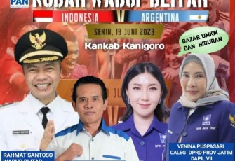 Flyer Nobar Indonesia vs Argentina di Alun-alun Kanigoro, Silaturahmi bersama Wakil Bupati Blitar Rahmat Santoso.
