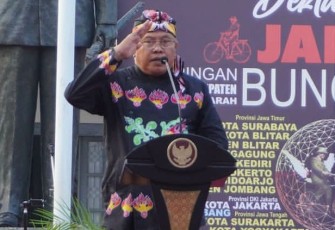 Walikota Blitar Santoso Saat Sambutan di Acara Jaket Bung Karno Tahun 2023 di Halaman Istana Gebang
