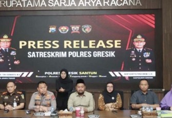 Kapolres Gresik dalam press release yang digelar di Aula Sarja Arya Racana Mapolres Gresik, Kamis (21/09/2023).