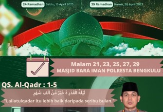 5 Hari Akhir Ramadan, Polresta Bengkulu Salat Tahajud, Zikir dan Sahur Bersama