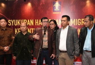 Yasonna dalam kegiatan Syurkuran Hari Bhakti Imigrasi ke - 73 di The Westin Hotel Jakarta.