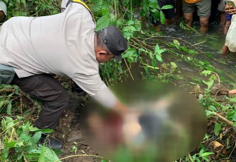 Korban saat ditemukan di Pinggir Sungai, Sabtu 09 September 2023 pukul 08.00 WIB.