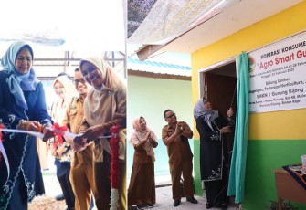 Dewi Ansar saat Serahkan Akta Notaris Koperasi Sekolah ke SMK N 1 Gunung Kijang