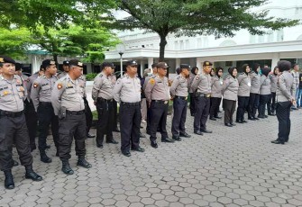 Apel pengamanan kegiatan kampanye Capres nomor urut 1 dilaksanakan di Pos Blok, Jalan Bukit Barisan No.5 Kelurahan Kesawan, Medan, Minggu (3/12/2023).