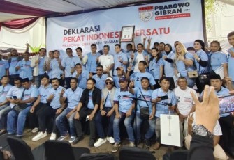 Relawan PEKAT saat mendeklarasikan dukungan untuk calon presiden dan calon wakil presiden nomor urut 02 Prabowo Subianto-Gibran Rakabuming Raka di Pilpres 2024. 