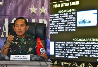 Panglima Kolinlamil Laksda TNI Hudiarto Krisno Utomo, PSC(j) M.A., M.M.S., CHRMP bersama Kepala Staf Kolinlamil Laksma TNI Mochammad Riza, S.E., M.Tr. Opsla., CRMP diikuti Inspektur Kolinlamil Laksma TNI Tjatur Hendrawidjaja, S.T serta Pejabat Utama Kolinlamil dan undangan menghadiri pembukaan Latihan Armada Jaya XLII Tahun 2024 