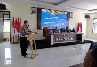 rapat lintas sektoral dalam rangka kesiapan pengamanan perayaan Hari Raya ‘Idul Fitri 1445 Hijriah di Aula Mako Polres Tapsel di Kecamatan Sipirok, Kamis (28/03/2024)