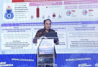 Menkominfo Budi Arie Setiadi dalam Diskusi #DemiIndonesia Memilih di Hotel Savoy Homann Bandung, Jawa Barat, Kamis (18/01/2024).