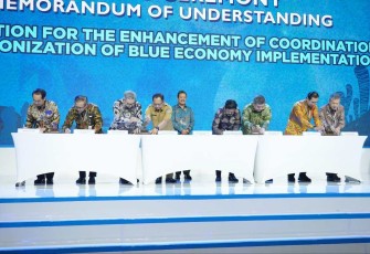 Penandatanganan MoU Sinergi Program Kelautan dan Perikanan serta Agraria/Pertanahan dan Tata Ruang di Hotel Fairmont, Jakarta, pada Senin (05/02/2024).