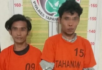 Kedua pria berikut barang bukti 2 ball ganja 1.5 Kg usai ditangkap personel Sat Resnarkoba Polres Tapsel