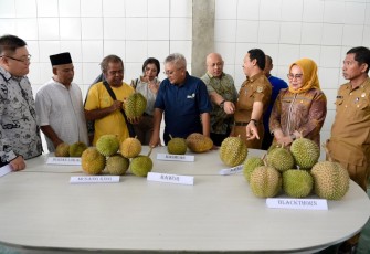 Deputi Bidang UKM KemenKopUKM Hanung Harimba Rachman dalam acara Pelepasan Ekspor Perdana Durian Tahun 2024 di Kabupaten Parigi Moutong, Sulawesi Tengah, Senin (15/01).