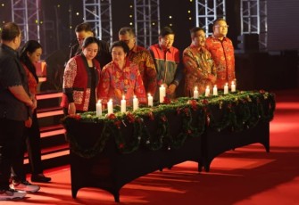 Perayaan Natal dengan tema “Kasih Damai Perjuangan” di Jiexpo, Kemayoran, Jakarta Pusat, Kamis (18/1/2024).