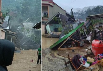 Kondisi rumah warga yang terdampak tanah longsor di wilayah Kabupaten Pemalang, Jawa Tengah pada Minggu (3/3).