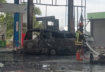 Kondisi SPBU 44.575.25 Cuplik, di Kelurahan Bulakan, Kecamatan Sukoharjo, Kabupaten Sukoharjo setelah terbakar, Rabu (8/1/2025)
