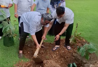 Kepala BDK Jakarta Ali Ghozi saat tanam Pohon Matoa, Jumat (28/3/2025).