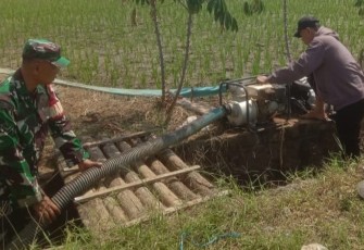 Babinsa Koramil 0803-06/Gemarang Bantu Warga Mengairi Sawah