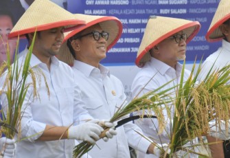 Mendes PDT Yandri Susanto panen raya padi di Kabupaten Ngawi, Senin (3/3)