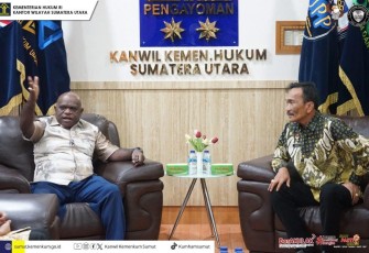 Menteri HAM kunjungan Kerja ke Kementerian Hukum Sumut Nyatakan Kesiapan Berkolaborasi Mendukung Program Kerja.