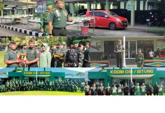 Dandim 1310/Bitung, Letkol Czi Hanif Tupen, S.T.,M.I.P saat memimpin upacara purna tugas 13 personil Kodim 1310/Bitung di lapangan upacara Makodim