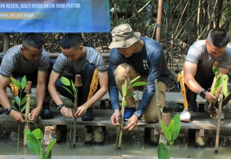 Sebanyak sepuluh Taruna Akademi Kepolisian (Akpol) menggelar kegiatan penanaman 100 pohon bakau di Taman Wisata Alam Angke, Jakarta Utara