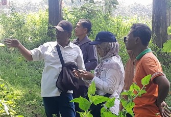 Tim Departemen Perencanaan Perum Perhutani mensurvei alur  hutan yang akan digunakan akses menuju sumur minyak NG-08.